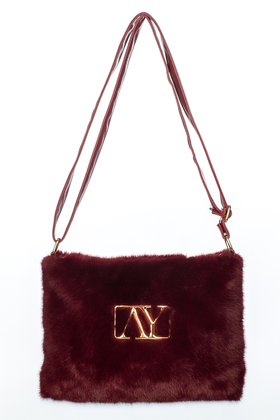 POCHETTE FAKE FUR CON LOGO E MANICO ECOPELLE, 28X23